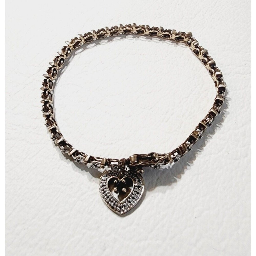Ross Simons Ruby Heart Charm Diamond Accent Bracelet Sterling 925 Vermeil